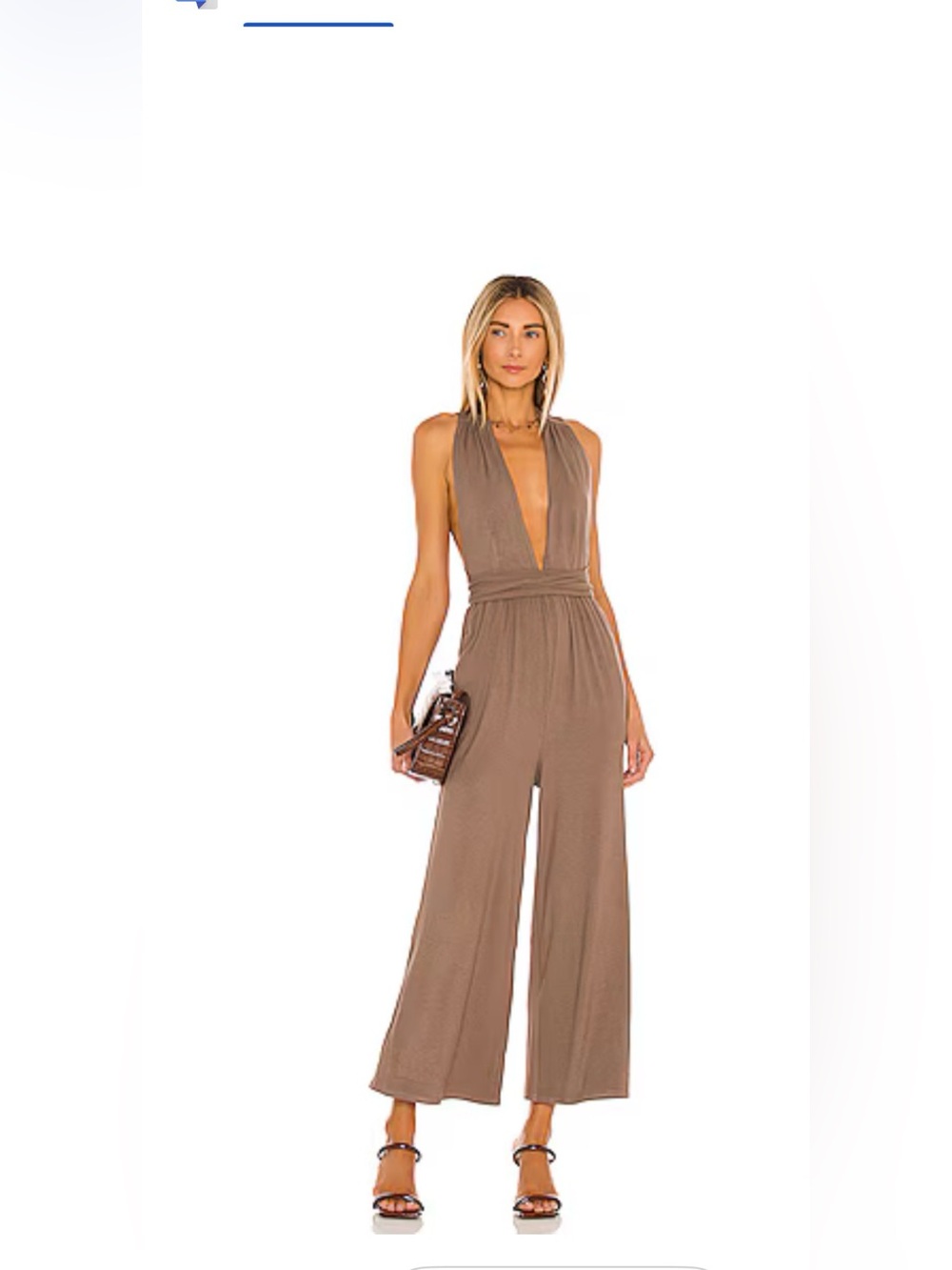 MAJORELLE Taupe Deep-V Halter Wide-Leg Jumpsuit